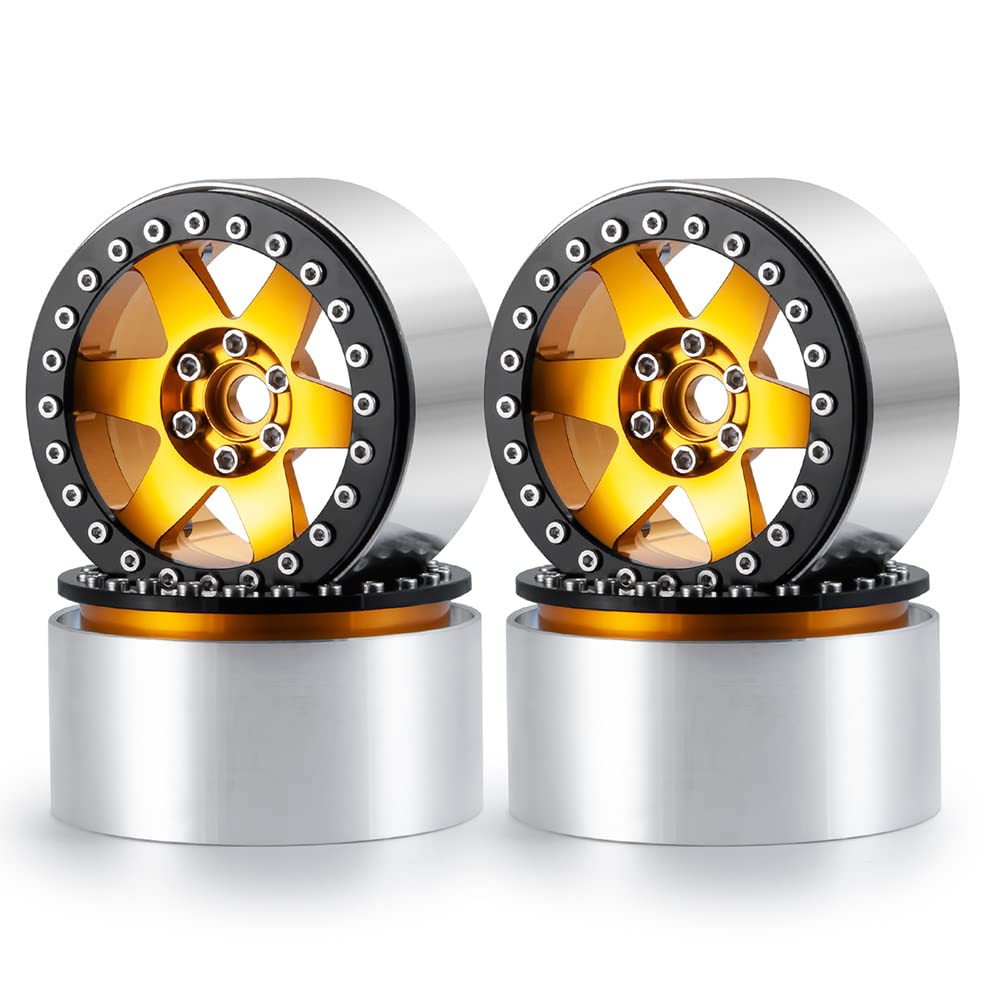 ZuoLan 4pcs 2.2inch 35mm RC Beadlock Wheel Rims for 1/10th RC Crawler Car Axial Wraith RR10 90018 90048, TRX4 (Yellow)