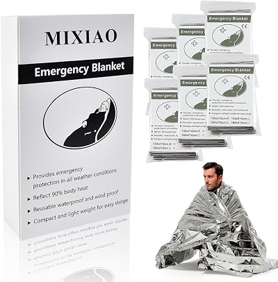 MIXIAO Emergency Foil Thermal Blanket 6 Pack Survival Outdoor Hiking First Aid