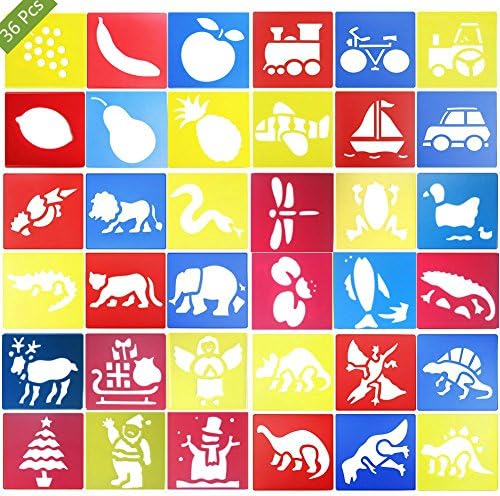 36 Pcs Plastic Painting Template, Drawing Spraying Stencil for Kids Crafts, 5.5 x 5.9 inch Washable Template for School Projects(Pattern 3)