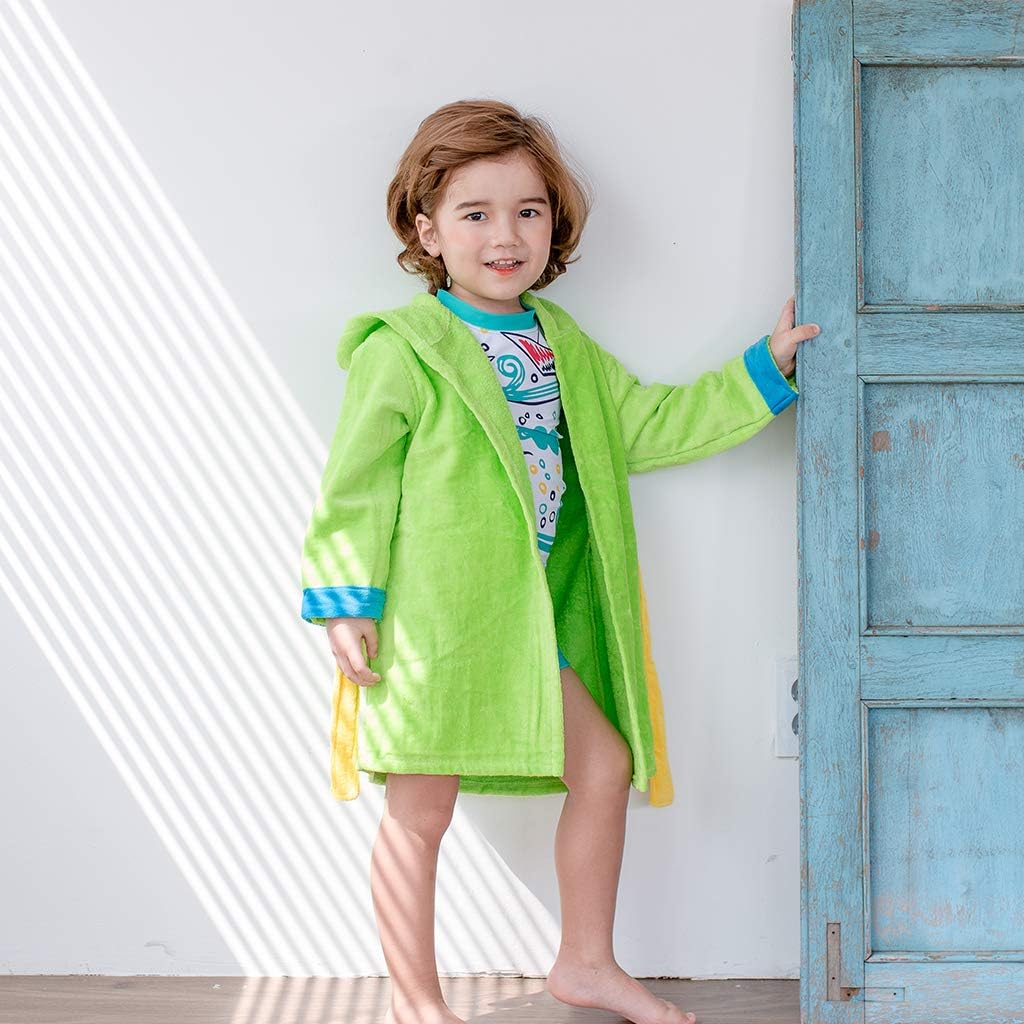 Boy's Bathrobes Girl's Sleepwear Hooded Beach Towels Towelling Dressing Gown 6-8 Years, Green - Image 4