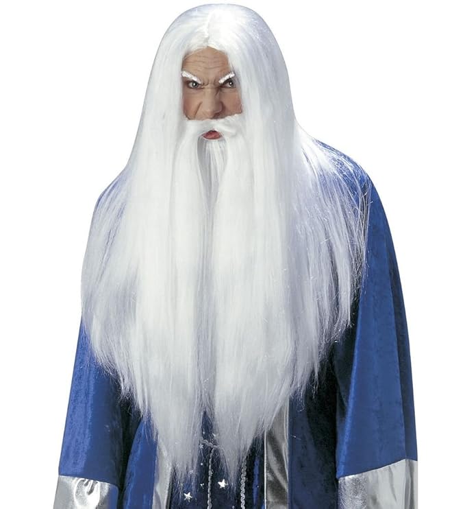 shoperama Zauberer Perücke mit Maxi-Bart Schnäuzer Augenbrauen weiß Gandalf Merlin Magier Märchen Kostüm-Zubehör