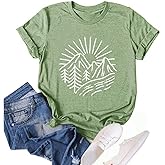 Hiking Mountain Tank Tops for Women Funny Pine Tree Sunrise Graphic Workout Tanks Summer Sleeveless Loose Fit Shirts Tops