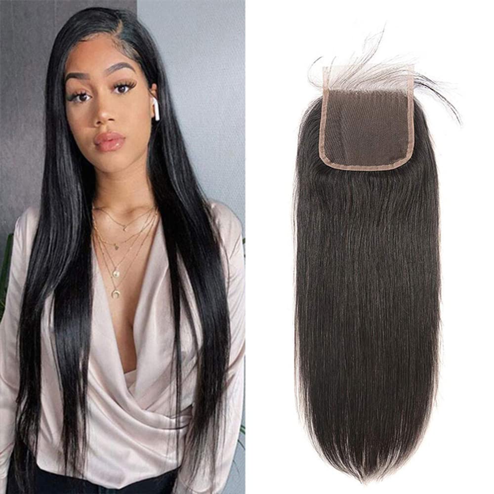 4x4 HD Lace Closure Brazilian Human Hair Straight Natural Remy Hair Soft Swiss Lace for Black Women 18 Inch — image 1
