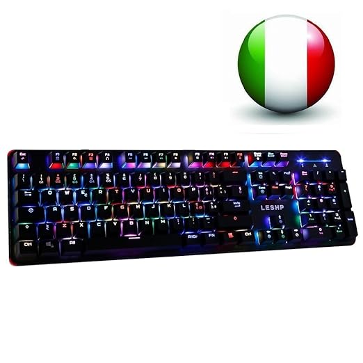 title=LESHP 105 Key Switches Blu Gaming Mechanical Keyboard, Regolabile Backlight RGB