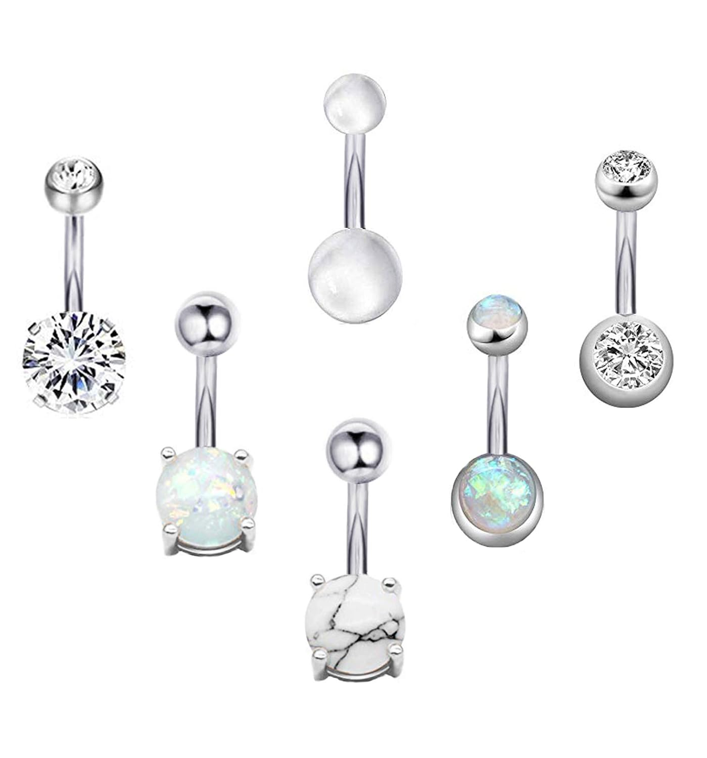 Buy Vegolita 6-8Pcs 14G Stainless Steel Belly Button Rings for Women