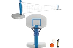 Blue Bay 2-in-1 Pool Basketball Hoop Poolside & Volleyball Set for Inground Pool Games Combo for Swimming Pool.