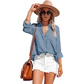 Button Down Shirts for Women Long Sleeve Dress Shirt Wrinkle Free Collared Work Shirt Casual Office Blouse Top -Blue Gray M
