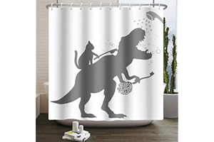 CANESSIOA Funny Shower Curtain Cat Dinosaur Silhouette Shower Curtains Kids Bathroom Dino T-Rex Raptor Shadow Shower Curtain Sets Cute Cool Animals 72x72 in with 12 Hooks
