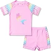 QPANCY Rash Guard for Girls Swimwear 2-Piece Mermaid Unicorn Swimsuit UPF 50+ UV