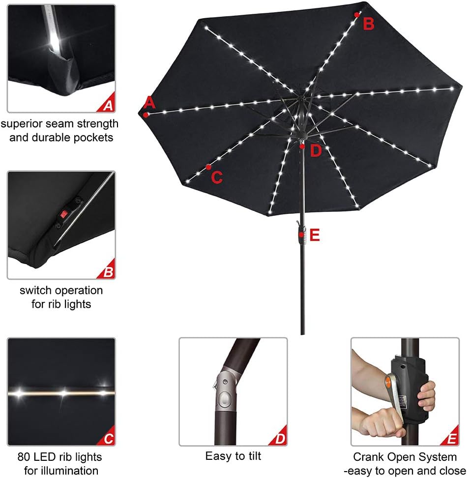 Sunbrella Led Royal Blue Eliteshade Solar Umbrellas Sunbrella 9ft Market Umbrella With 80 Led Lights Patio Umbrellas Outdoor Table Umbrella With Ventilation Mixglass Com Br