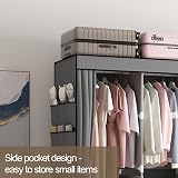 LOEFME Canvas Wardrobe 172x130x45cm, Grey, 2 Hanging Rails & 18 Bags view 5