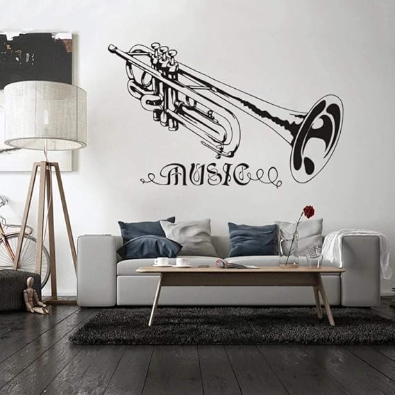 Amazon Cwinan トランペット ミュージックウォールステッカーリムーバブルミュージックスタイルウォールステッカーコンサートデコレーションデザインポスタートランペットアート壁画装飾42x68cm ウォールステッカー オンライン通販