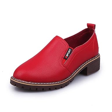 BaZhaHei Damen Schuhe Mode Frauen Ankle Flache Oxford Leder Freizeitschuhe Kurze Stiefel Dicker Absatz Low-Heels Einfarbig br