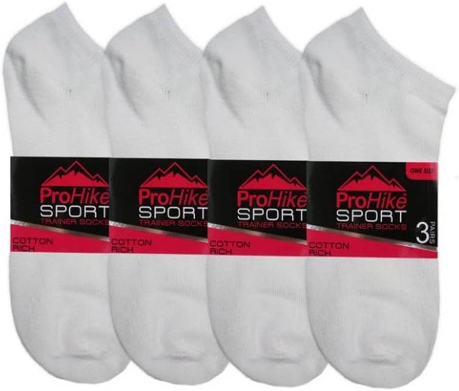 Womens/Ladies ProHike Plain Trainer Socks (Pack of 3) Black White Mix of Colours - Fits size 4 to 7 (White)
