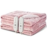 Dowin Pink Heated Blanket King Size - Electric Blankets with Dual Control, 5 Heating Levels, 10 Hrs Auto Off, Sherpa Flannel Warming Blanket for Bed, Machine Washable, 90×100"