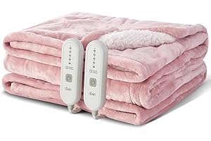 Dowin Pink Heated Blanket Queen Size - Electric Blankets with Dual Control, 5 Heating Levels, 10 Hrs Auto Off, Sherpa Flannel Warming Blanket for Bed, Machine Washable, 84×90"