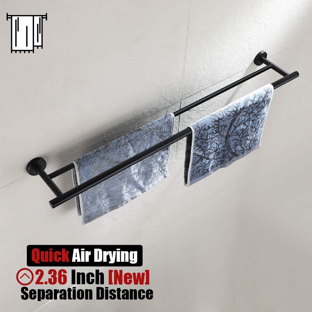 JQK Double Bath Towel Bar, Matte Black 30 Inch Stainless Steel Towel Rack for Bathroom, Towel Holder Wall Mount, 33 in Total Length, TB100L30-PB: Home & Kitchen