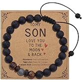 Healing Bracelet Gifts for Son from Mom Dad Sons Birthday Christmas Gift to My Son Love You to the Moon Back Black Moonstone Confirmation Bracelets Positive Spiritual Protection Gifts for Men