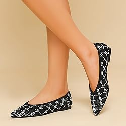 TINGRISE Women's Flats Shoes Pointed Toe Knit