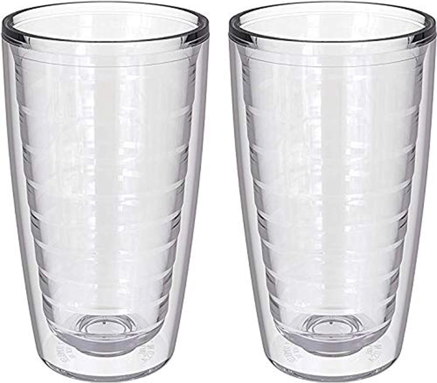 Insulated Tumblers 2-pack 16 oz Made in USA Great for Iced Coffee & Hot Drinks, Clear Double Wall Plastic Tumbler Cups, Microwave, Freezer & Top Rack Dishwasher Safe Reusable Cups by Homestead Choice