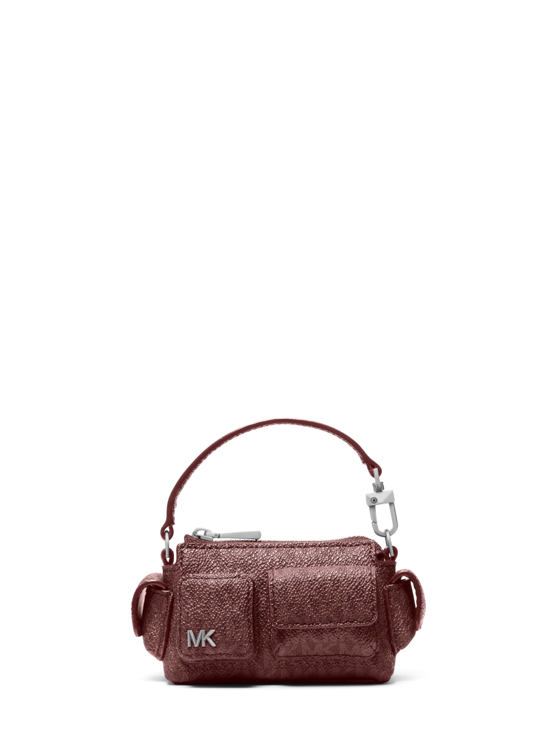 Michael Kors Dakota Bag Charm, Silver-Tone Hardware/Tonal MK Signature Coated Twill/Oxblood