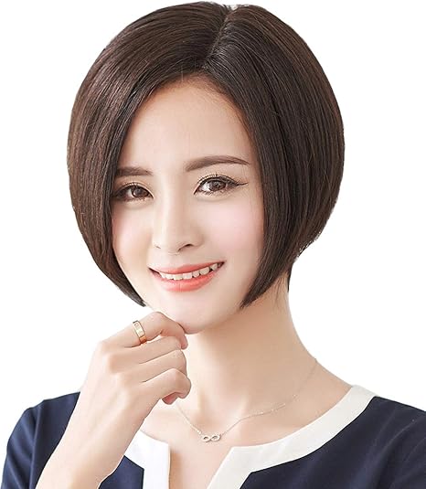 Amazon Co Jp Feibin 人毛100 手植え 医療用 普段用 ショートボブ レディース ウィッグ フルウィッグ ヘアピース かつら 前髪 斜め 空気感 小顔 人気 丸めシルエット ダークブラウン 服 ファッション小物