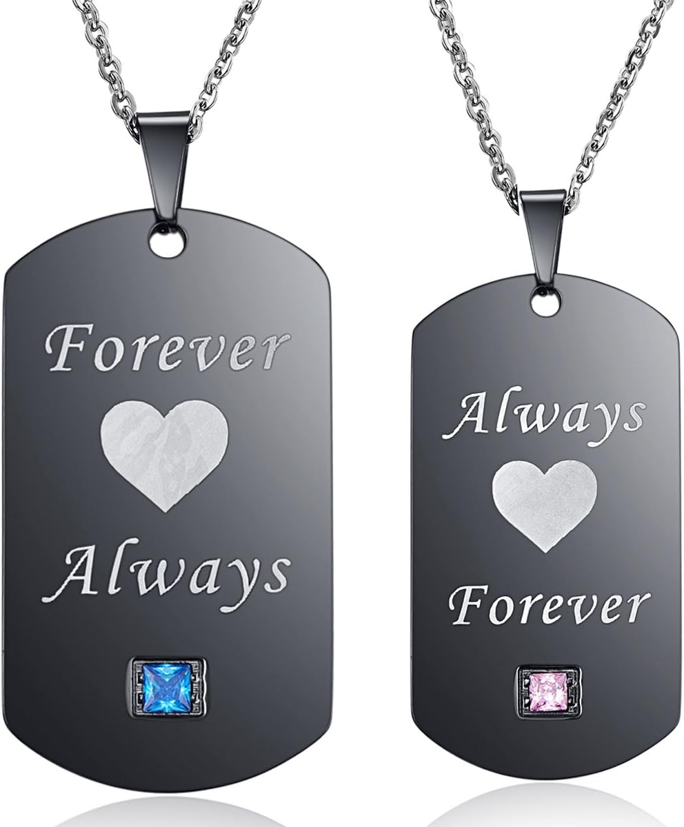 LinniThintom Couples Necklaces His & Hers Matching Set Titanium Stainless Steel Couple Pendant Necklace in a Gift Box