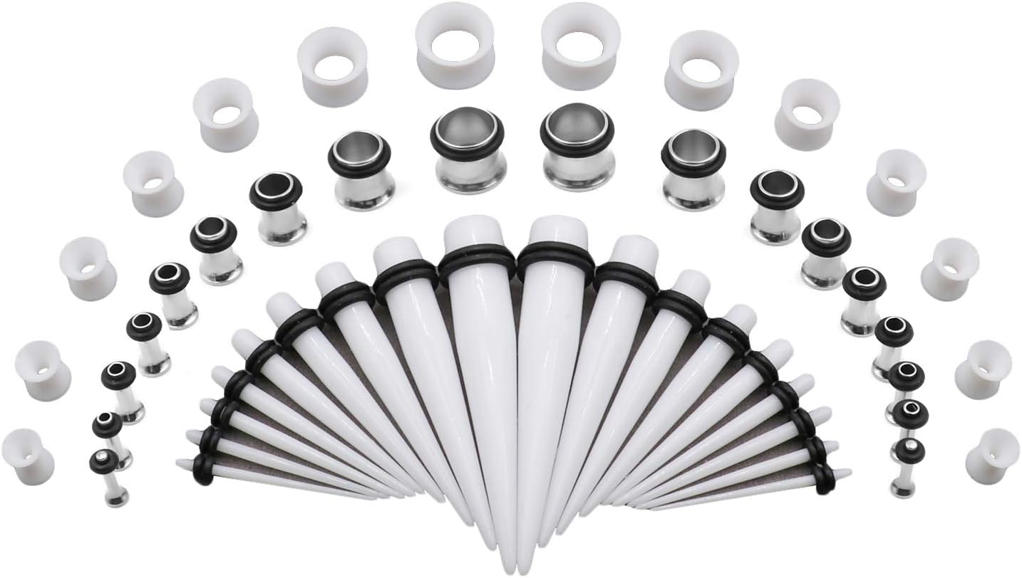 50PCS Ear Gauge Stretching Kit - 14G-00G Acrylic Tapers and Plugs + Silicone Tunnels Set Eyelets Body Piercing Jewelry