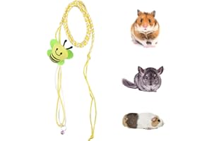 REBECCA ONLINE Hamster Harness and Leash Set - Cute Cartoon Escape-Proof Small Animal Vest with Bell, Comfortable Nylon Hamster Leash for Dwarf Rabbits, Guinea Pigs, Hedgehogs (Yellow Bee Style)