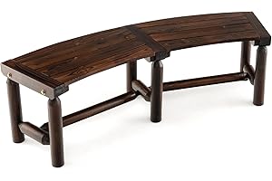 Tangkula Patio Curved Bench, Carbonized Wood Dining Bench, Spacious & Slatted Seat, 710 LBS Max Load, 2-Person Wood Fire Pit Bench for Backyard, Garden, Porch