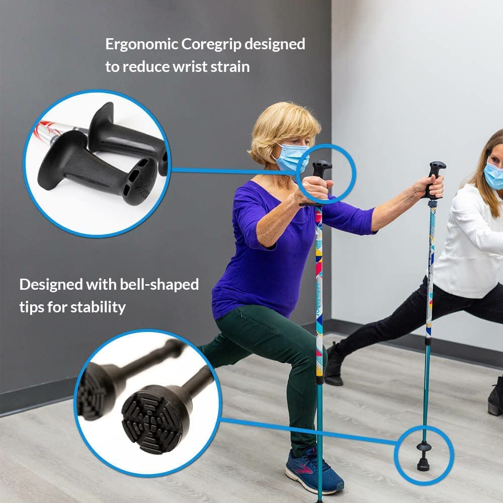 Urban Poling ACTIVATOR® Walking Poles for Balance and Rehabilitation – 1 Pair – Ergonomic CoreGrip™ Handles – Adjustable, Collapsible, and Lightweight for Stability and Recovery in Silver/Red