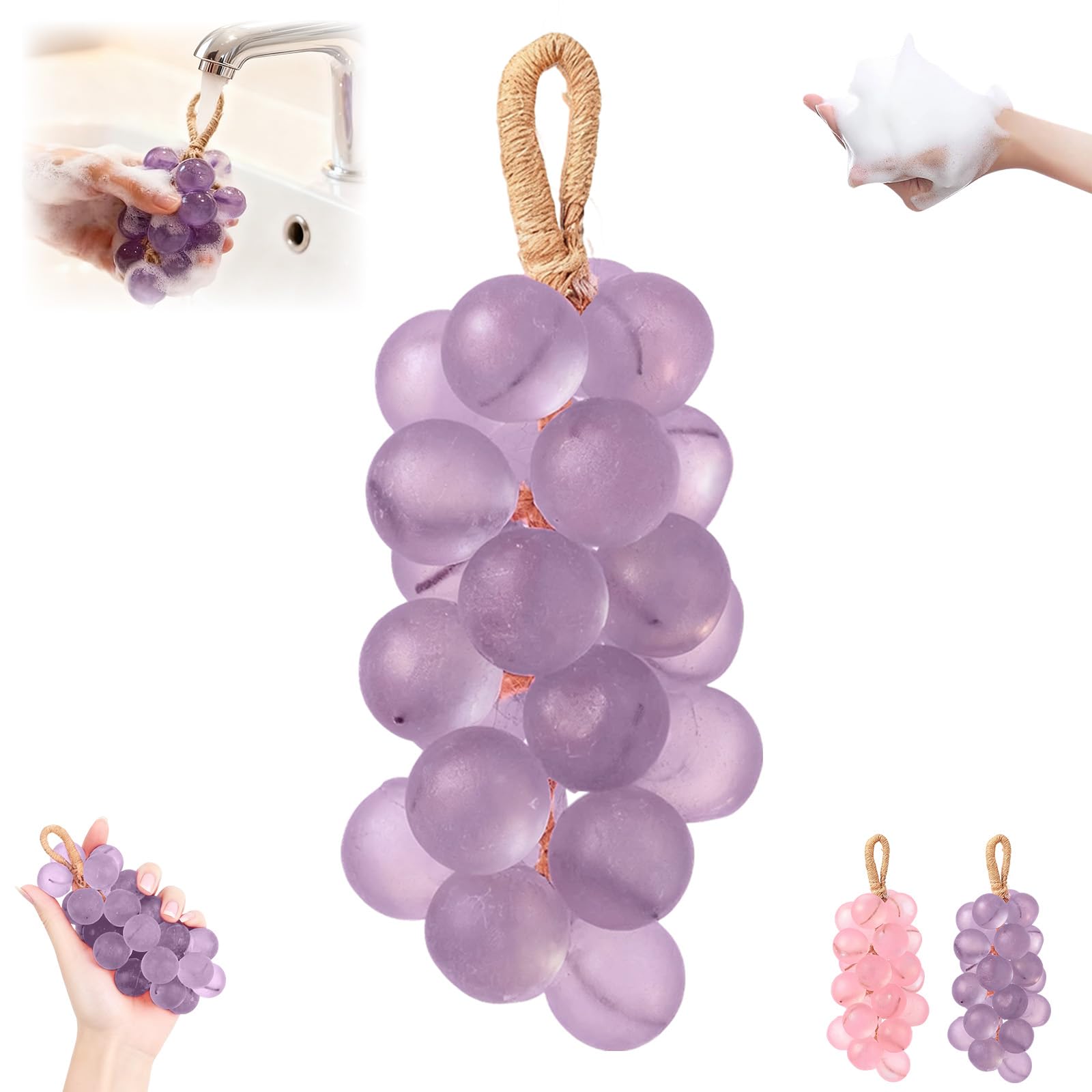 Photo 1 of Gtyuoo Grape Soap On A Rope,Handmade Grapes Cluster Shaped Soaps,Natural Cold Process Artisan Soaps,Lasting Fragrance,for Washing Fresh Air (1, Purple)