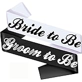 2 Pcs Bride to Be and Groom to Be Sash Bachelorette Sashes for Bridal Shower Wedding Hen Party Decorations White and Black
