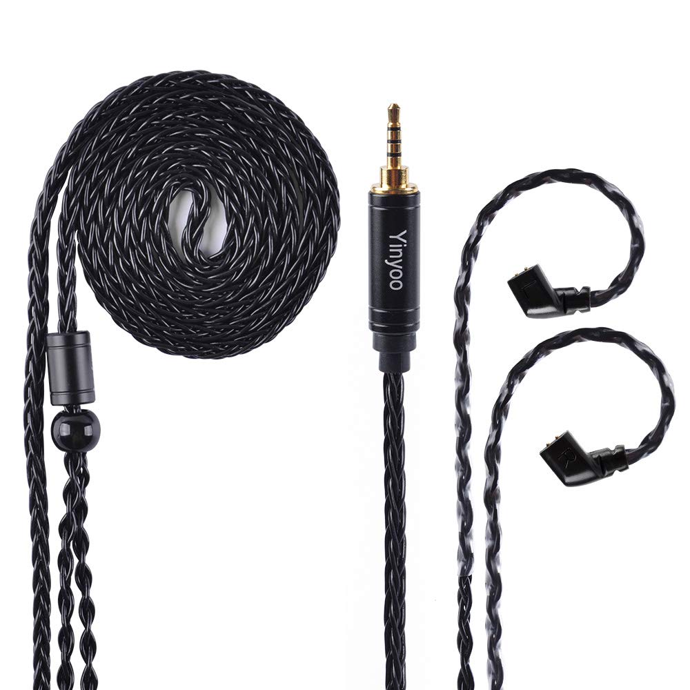 YINYOO Newest 8 Core Silver Plated Copper Cable 2pin 0.75mm Earphone Cable with 2.5mm Plug for ZSN ZS10 Pro ZSN Pro AS16 ZSX KB Ear KBEAR KB10 KB06 CA4 C12 Topaz(2pins 2.5mm)