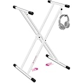 Liquid Stands White Piano Keyboard Stand X Style For Musicians | Fits 54-88 Key Electric Pianos, Adjustable Double Braced Foldable Frame, Heavy Duty Portable Music Table for Kids &amp; Adults