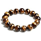 ASGIFT Natural Crystal Bracelet 10mm Yellow Tiger Eye Beads Bracelet Elastic Adjustable Yoga Bangle Healing Stone Beaded Bracelets Jewelry for Men Women (With Gift Box)