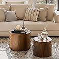 WILLIAMSPACE Nesting Coffee Table Set of 2, Walnut Round Wooden Coffee Tables Modern Circle Table for Small Space Living Room Bedroom Accent End Side Table (Walnut-Round)