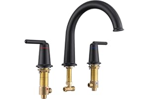 Wintap Bathtub Faucet Set 3 Hole, Widespread Deck Mount Tub Faucet with Valve Brass High Flow Tub Filler Garden Bath Tub Faucet Set 2-Handle High Arch Roman Bathtub Faucets Matte Black WT-9807BK