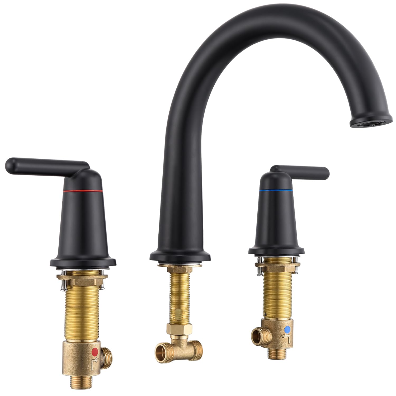 Photo 1 of  Bathtub Faucet Set 3 Hole, Widespread Deck Mount Tub Faucet with Valve Brass High Flow Tub Filler Garden Bath Tub Faucet Set 2-Handle High Arch Roman Bathtub Faucets Matte Black WT-9807BK