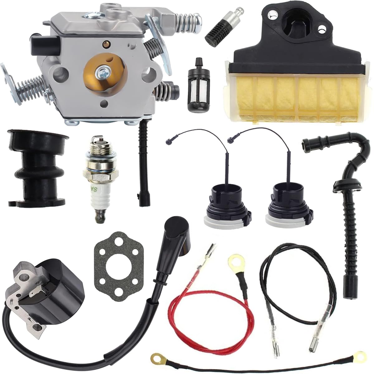 Qiuwanzia MS250 Carburetor for Stihl 021 025 023 MS 250 MS230 MS210 Chainsaw Replace Parts for Walbro C1Q-S76 C1Q-S76A 1123 120 0605 WT-215 WT-286 C1Q-S11E C1Q-S11G with Ignition Coil Air Filte