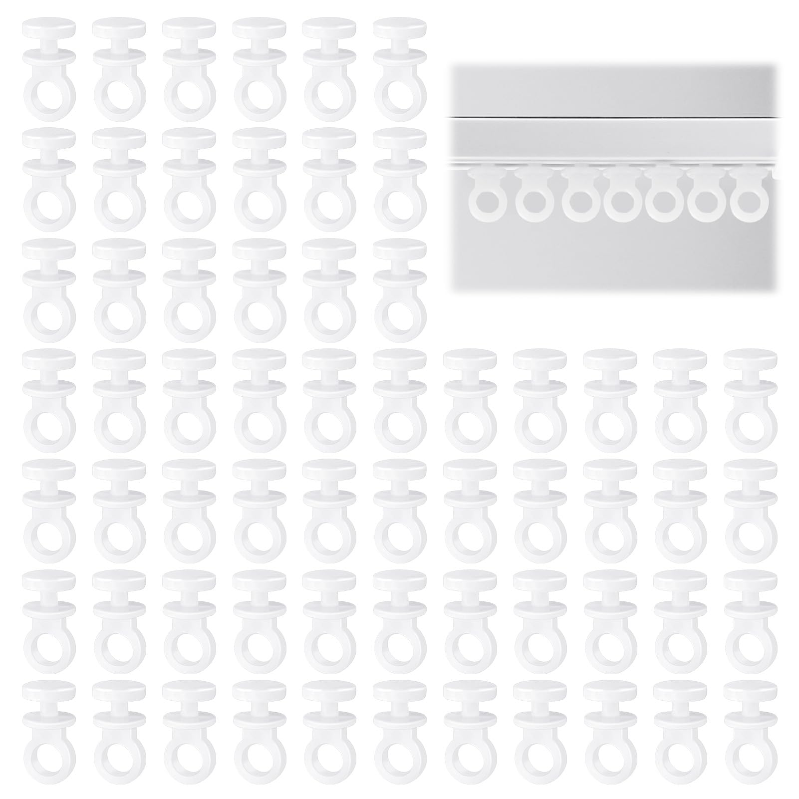 ALLisWE 150PCS Curtain Track Gliders - Effortless Gliding Ceiling Rail Slider Hooks - Plastic White - Window/Door/Shower Curtains (Head:9mm)