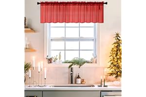 MIULEE Christmas Half Window Sheer Curtain Valance, Extra Wide Rod Pocket Voile Drape for Kitchen Cafe Bathroom Small Window One Panel 60 x 18 Inch Haute Red