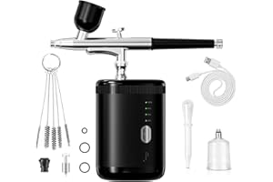 CRPEN Airbrush Kit 1200MA capacity Airbrush Set with Compressor Portable Airbrush Set for Makeup Cake Decoration Model Painting Nail Art Barber (Black Single Action)