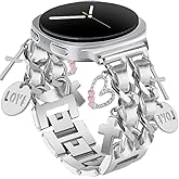 Osber Silver Bracelet Band with Cute Charm Compatible for Samsung Galaxy Watch 8 40mm/44mm, Metal Replacement Strap for Galaxy Watch 8 Classic 46mm 2025 Women