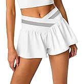 Hragc Womens Athletic Workout Shorts Flowy Butterfly Elastic Crossover High Waisted 2 in 1 Running Shorts Pockets for Women
