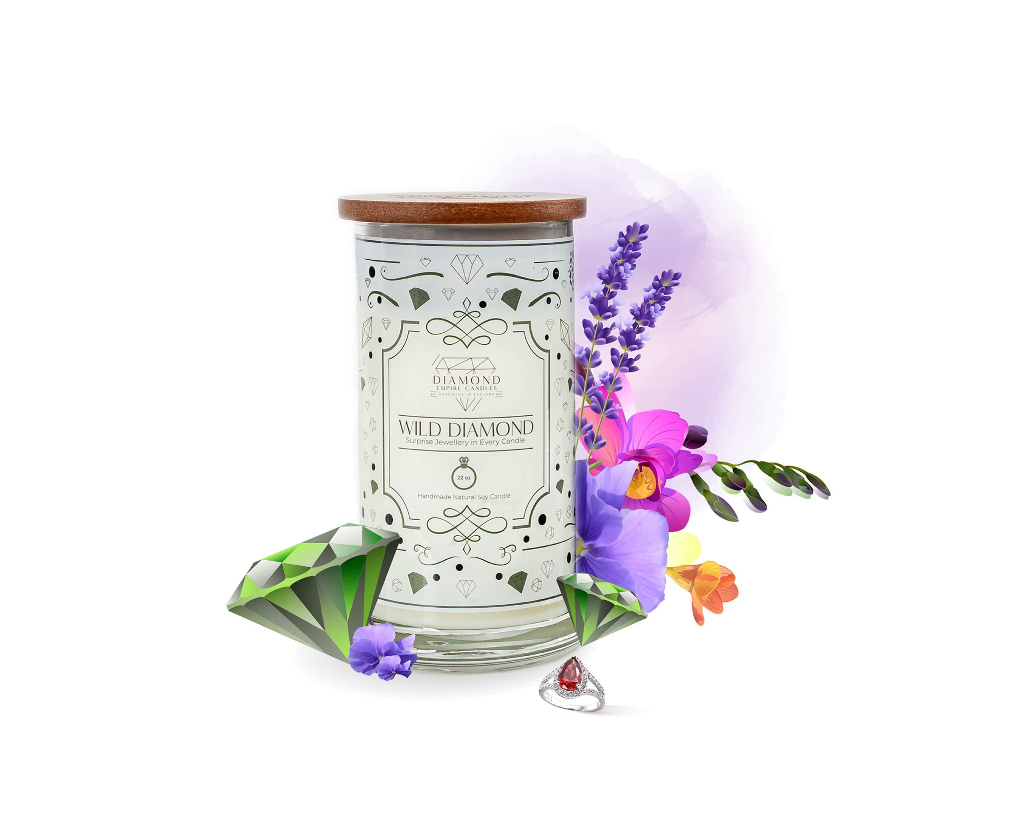 Diamond Empire Wild Diamond Candle, Highly Scented Candle, Candles Gifts for Women, Couples, Birthday, Wedding, Girl Friend, Wife, Mother's Day| 2 Wick Candles (Burn up to 140 H) (Earrings)