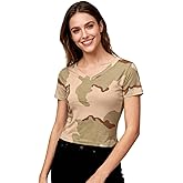 TWCHAS Women's Camo V-Neck T-Shirt, Stretchy Camouflage Top in Cotton Blend, Breathable Shirt for Womens Fitness Daily Wear