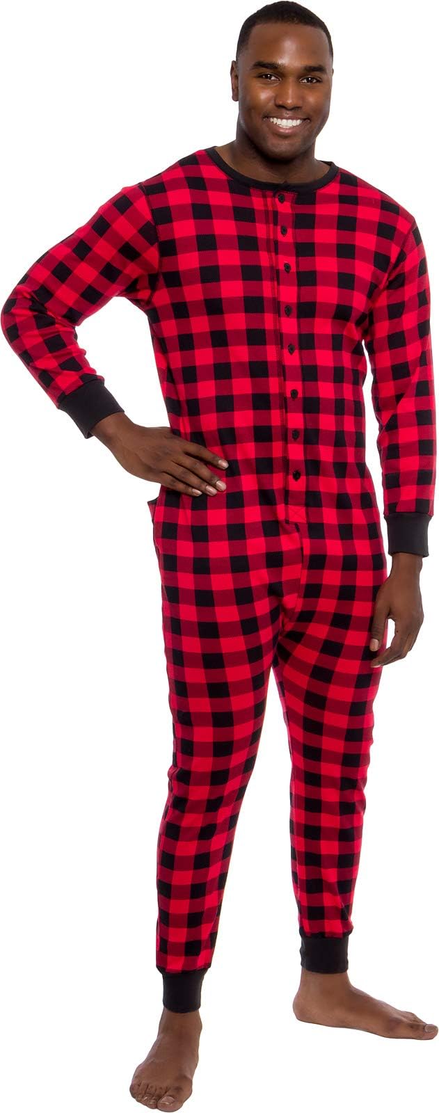 Ross MichaelsMen's Buffalo Plaid One Piece Pajamas - Adult Union Suit Pajamas with Drop Seat