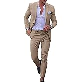 UNINUKOO Mens 2 Piece Suit Linen Summer Top Blazer Pants Sets Beach Wedding Wear Vacation Prom Suits for Men