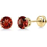 Gem Stone King 14K Yellow Gold Red Garnet Stud Earrings for Women | 3.00 Cttw | Gemstone January Birthstone | Round 7MM